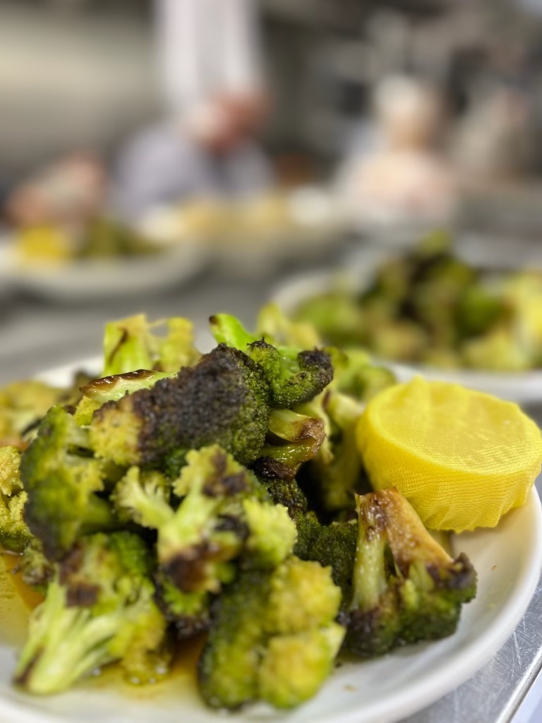 Charred Broccoli catering tray from ECB in Ridgewood, Queens