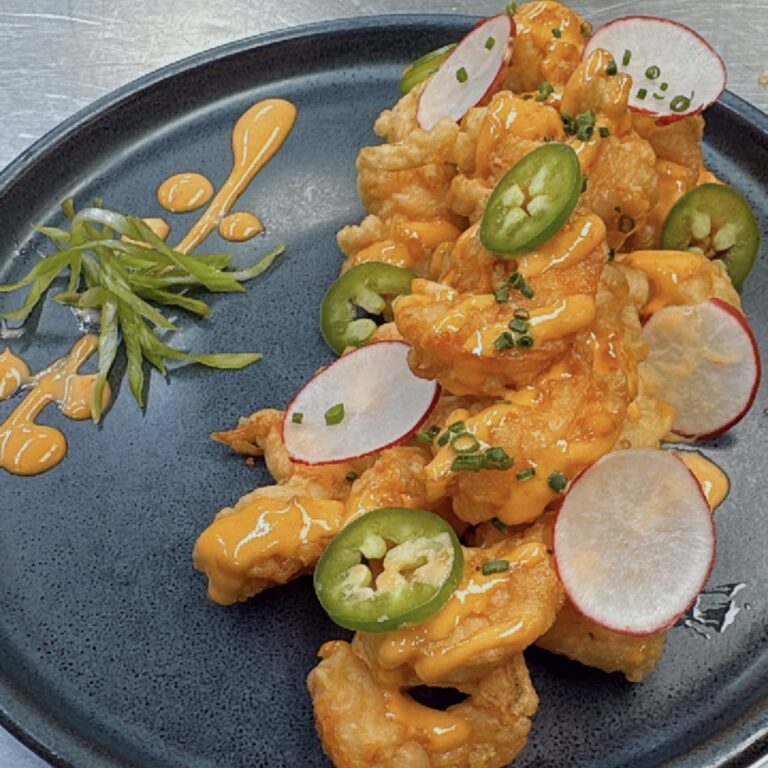 Dynamite Shrimp catering tray from ECB in Ridgewood, Queens